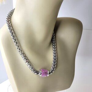Stylish Mesh Diamante Magnetic Choker Necklace In Rhodium Plated Metal